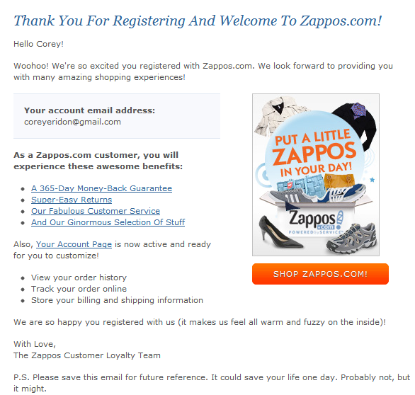 HubSpot - Ansprechende Marketing-E-Mails schreiben - Beispiel von Zappos