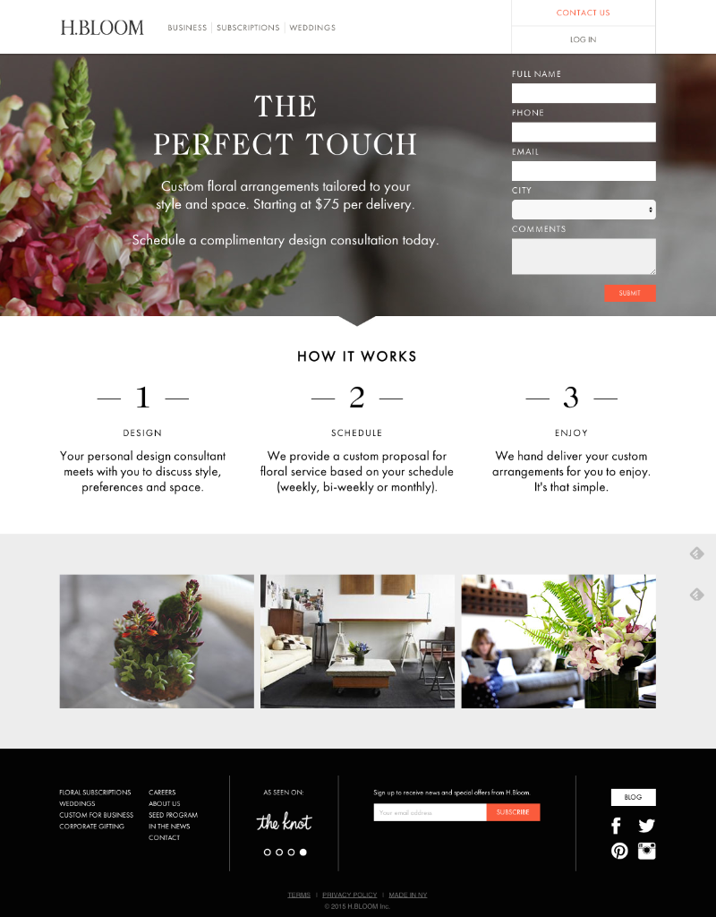 Beispiele für ansprechendes Landing-Page-Design – H.BLOOM Beispiele für ansprechendes Landing-Page-Design – H.BLOOM