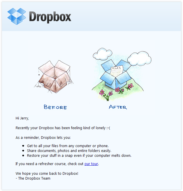 Beispiele herausragender E-Mail-Marketing-Kampagnen – Dropbox