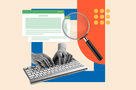 Grafik, die Haende zeigt, die auf einer Tastatur tippen als Symbol fuer Wissensmanagement