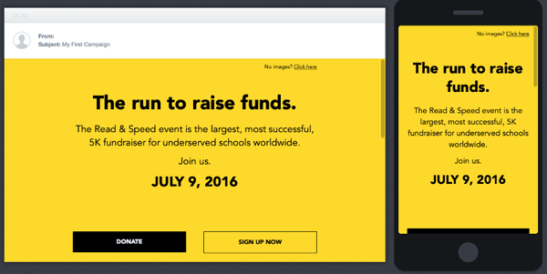 Newsletter-Vorlage "the run to raise funds" von Campaign Monitor