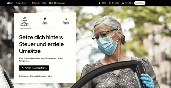 Uber – Mobilitäts-Unternehmen Webseite