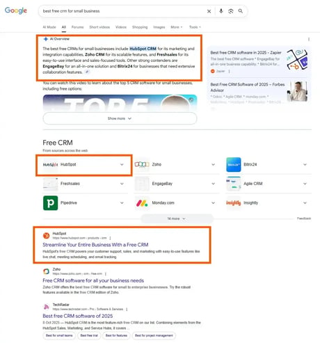 Screenshot von einer Google Suche zum besten CRM-System fuer kleine Unternehmen