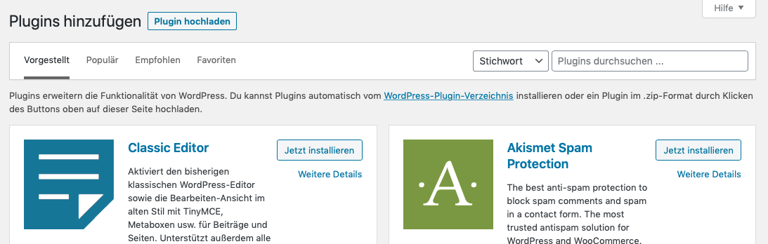 WordPress Plugin über zip hinzufügen