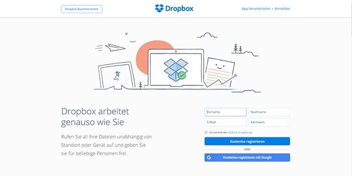 Beispiele von gutem Homepage-Design - Dropbox