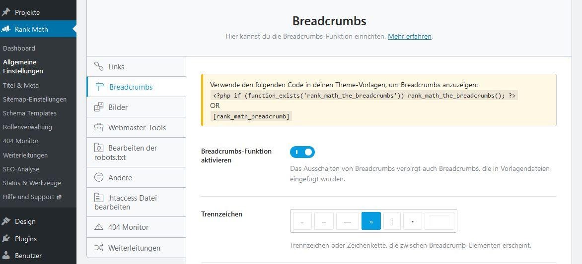 Breadcrumbs in Wordpress einrichten