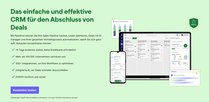 Screenshot der Pipedrive Website