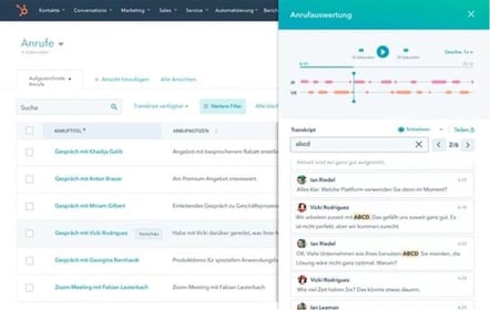HubSpot Conversation Intelligence: Anrufübersicht mit Transkript und Auswertungsfunktion im CRM