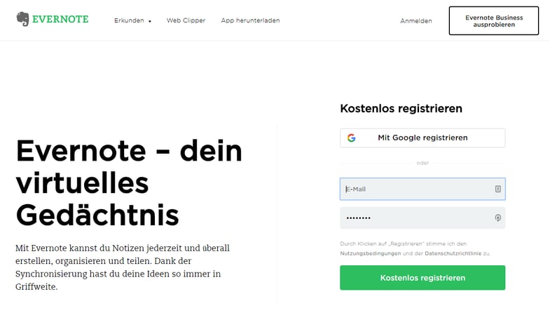CTA-Beispiel auf der Evernote-Website