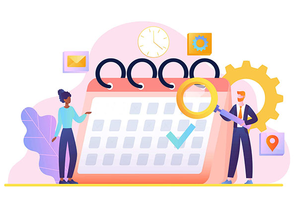 Grafik die ein Team zeigt, welches am Content Kalender arbeitet