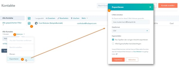 Kontaktdaten aus der HubSpot-Software exportieren Kontaktdaten aus der HubSpot-Software exportieren