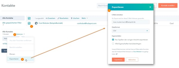 Kontaktdaten aus der HubSpot-Software exportieren