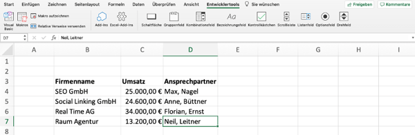 Registerkarte Entwicklertools in Excel