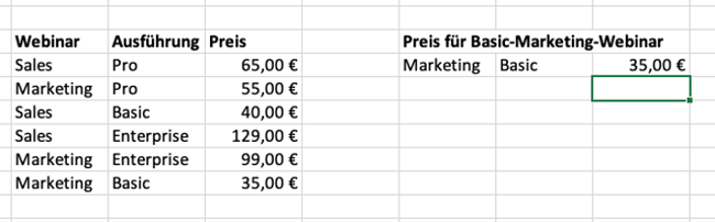 Excel SVERWEIS Suchkriterien