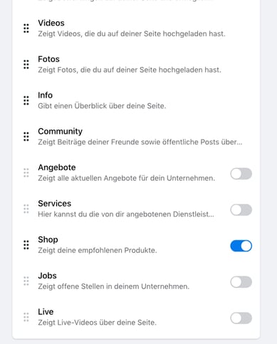 Facebook Shop in den Seiteneinstellungen aktivieren