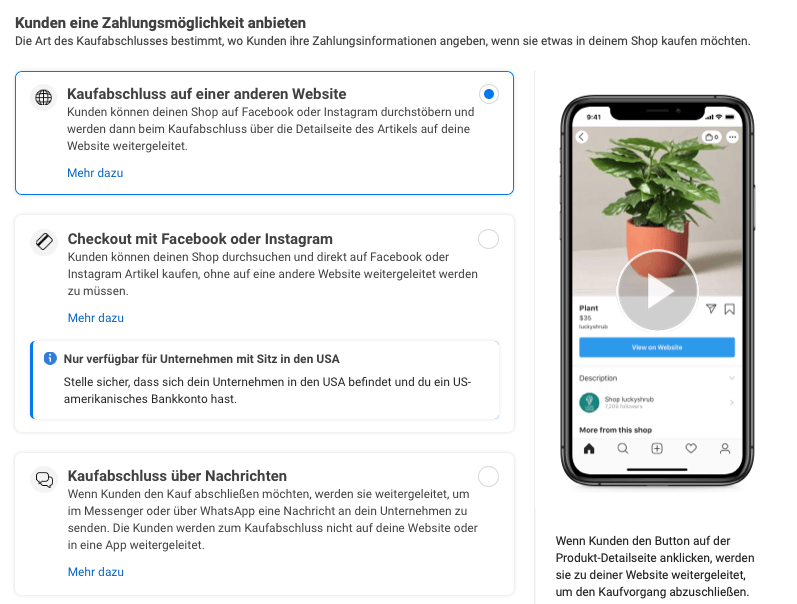 Facebook Shop Zahlungsmöglichkeiten einstellen
