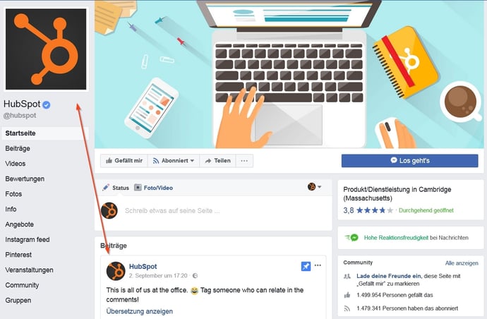 Das Profilbild auf einer Unternehmensseite Das Profilbild auf einer Unternehmensseite