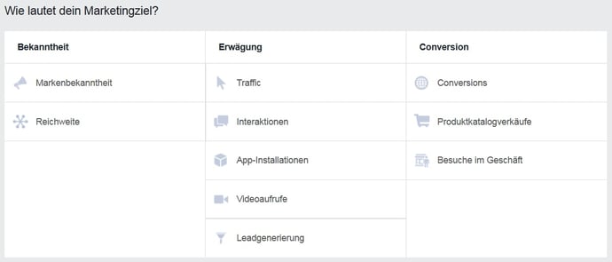 Auswahl des Ziels einer Facebook-Anzeigenkampagne