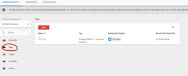GTM Tag bearbeiten