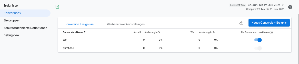 Google-Analytics Neues Conversion-Ereignis