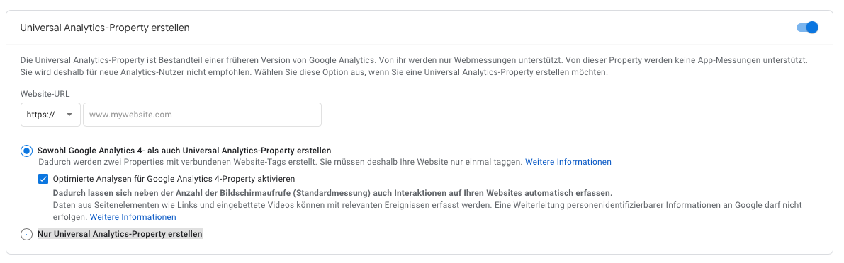Google-Analytics 4 und universal property anlegen