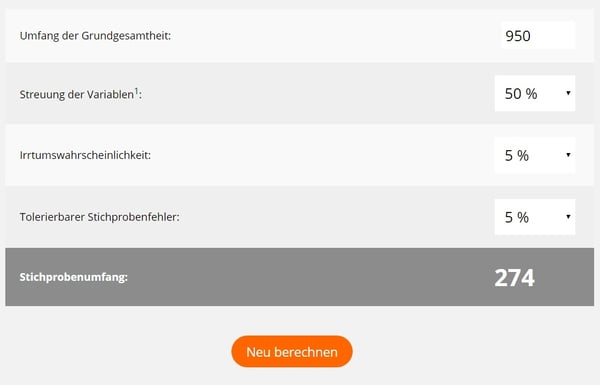 Beispielrechnung für eine Stichprobengröße