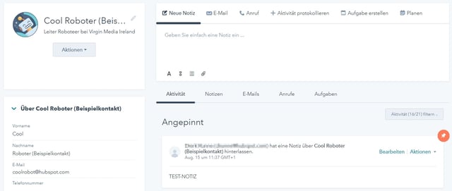 HubSpot CRM - Notizen an Chroniken anpinnen