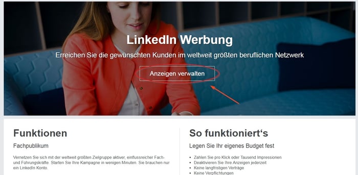 Login für die Anzeigenplattform von LinkedIn Login für die Anzeigenplattform von LinkedIn