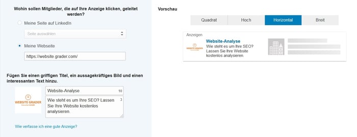 Beispiel für eine Textanzeige bei LinkedIn Beispiel für eine Textanzeige bei LinkedIn