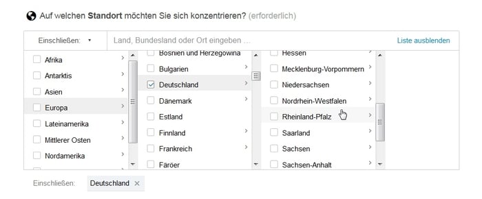 Festlegen des Standortes einer Zielgruppe Festlegen des Standortes einer Zielgruppe