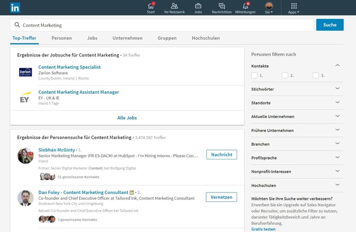 HubSpot Marketing Blog - Neue LinkedIn-Features - Suchoberfläche