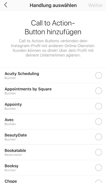 Instagram Account CTAs hinzufügen