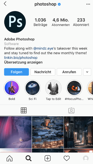 Instagram Account Photoshop Beispiel