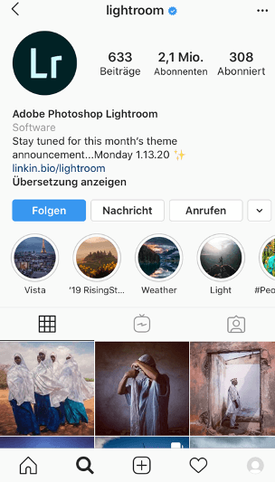 Instagram Account Lightroom Beispiel