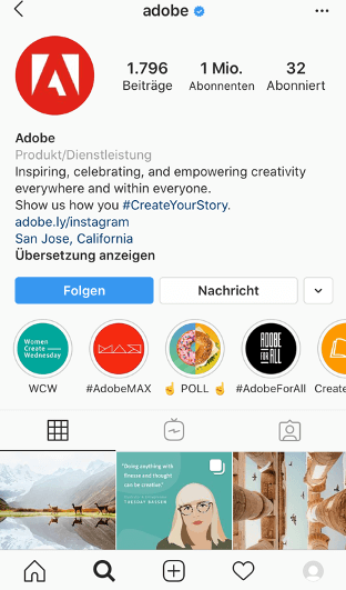 Instagram Account Adobe Beispiel