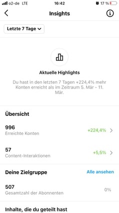 Instagram Insights für die letzten 7 Tage einsehen