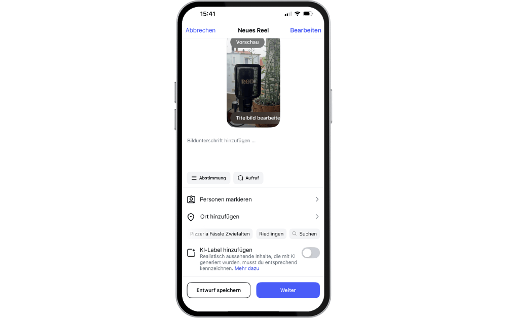Screenshot Instagram Reel veroeffentlichen
