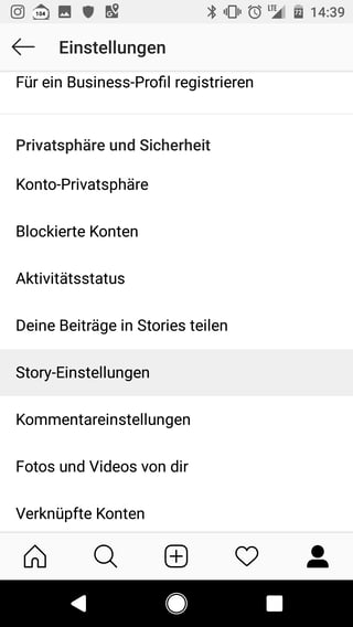 Instgram Stories Einstellungen