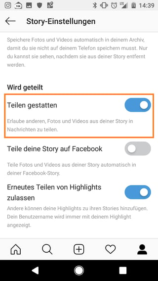 Instagram Stories Teilen gestatten