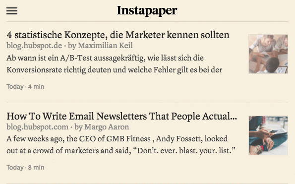 Bild: Screenrecording der Instapaper-App, 29.11.2017 Bild: Screenrecording der Instapaper-App, 29.11.2017