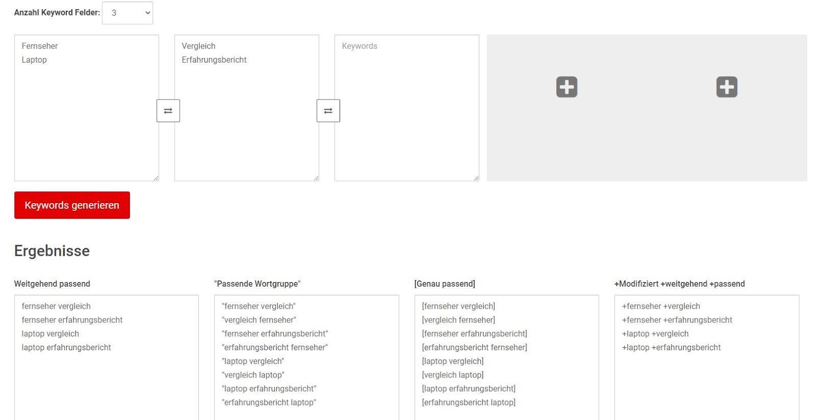 Keyword-Tool-Keyword Generator von Traffic Design