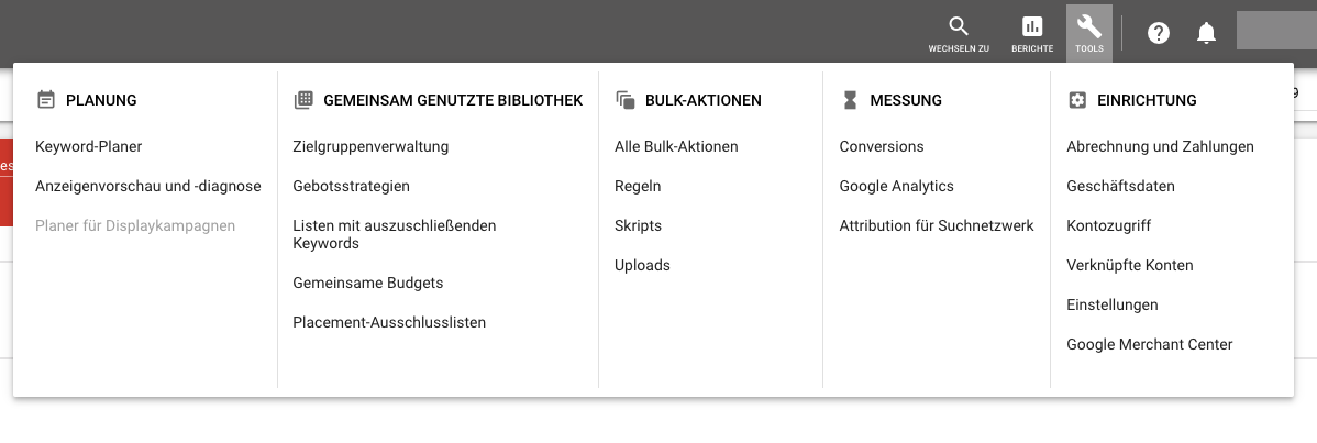 Keyword-Planner-Tool in Adwords finden