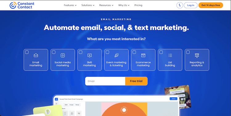 Screenshot der Constant Contact Website
