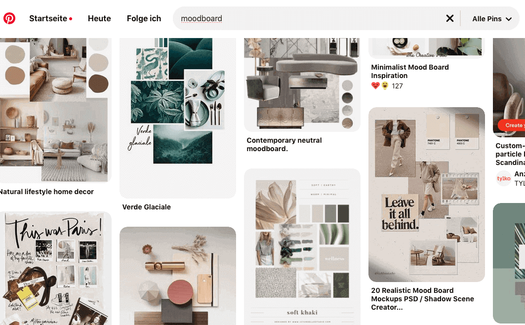 Moodboard mit pinterest