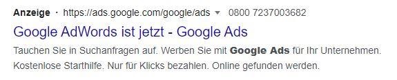 Hinweis „Anzeige“ neben der URL in den Suchergebnissen