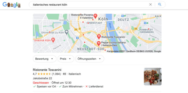 Google My Business Suchergebnisse für „Italienisches Restaurant Köln“
