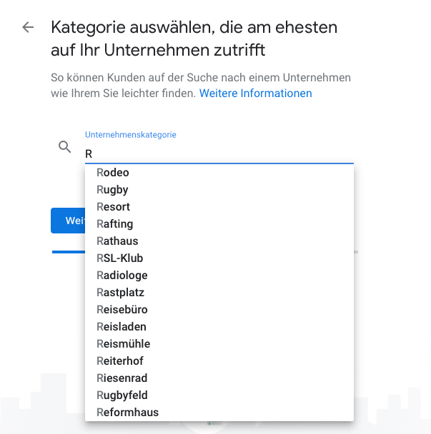 Google My Business Kategorie auswählen