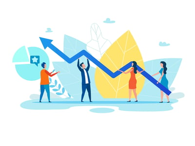 Illustration eines ansteigenden Graphs der Marketing Ziele darstellt