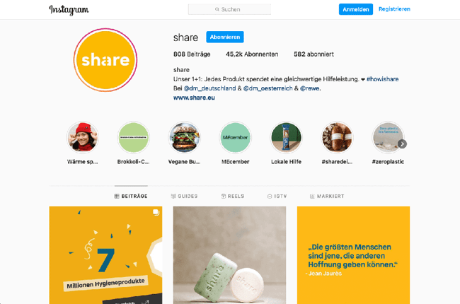 Word of Mouth Marketing des Startups Share auf Instagram