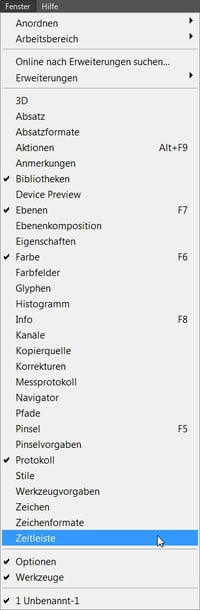 Zeitleistenfenster öffnen Zeitleistenfenster öffnen